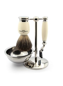 Edwin Jagger S81M587Bamz Imitation Ivory & Nickel Classic Shaving Set With Pure Badger Shaving Brush, Mach 3 Razor And Shaving Bowl For Shaving Cream Or Soap For Men  - Image 1