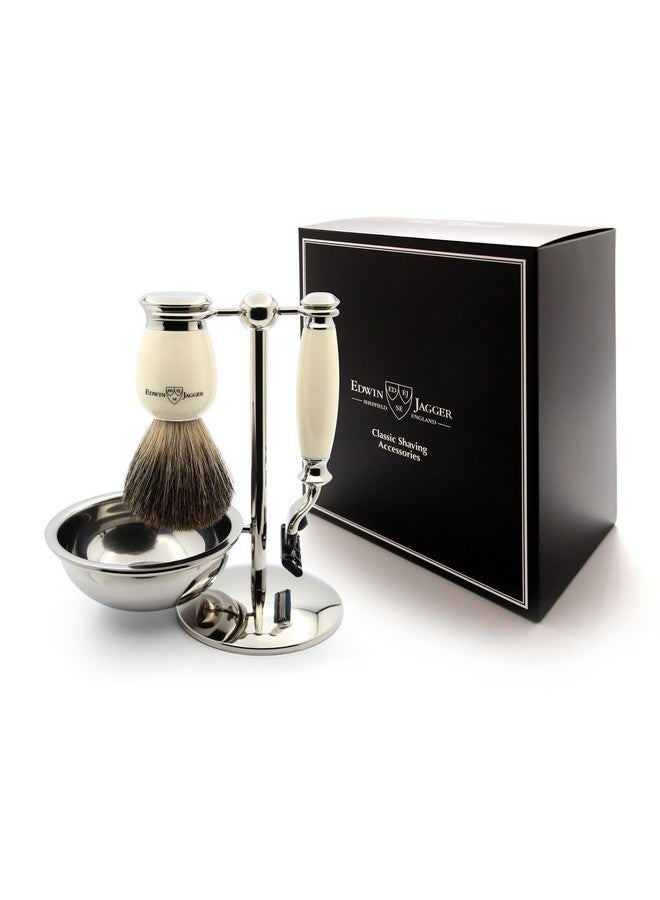 Edwin Jagger S81M587Bamz Imitation Ivory & Nickel Classic Shaving Set With Pure Badger Shaving Brush, Mach 3 Razor And Shaving Bowl For Shaving Cream Or Soap For Men - Image 3