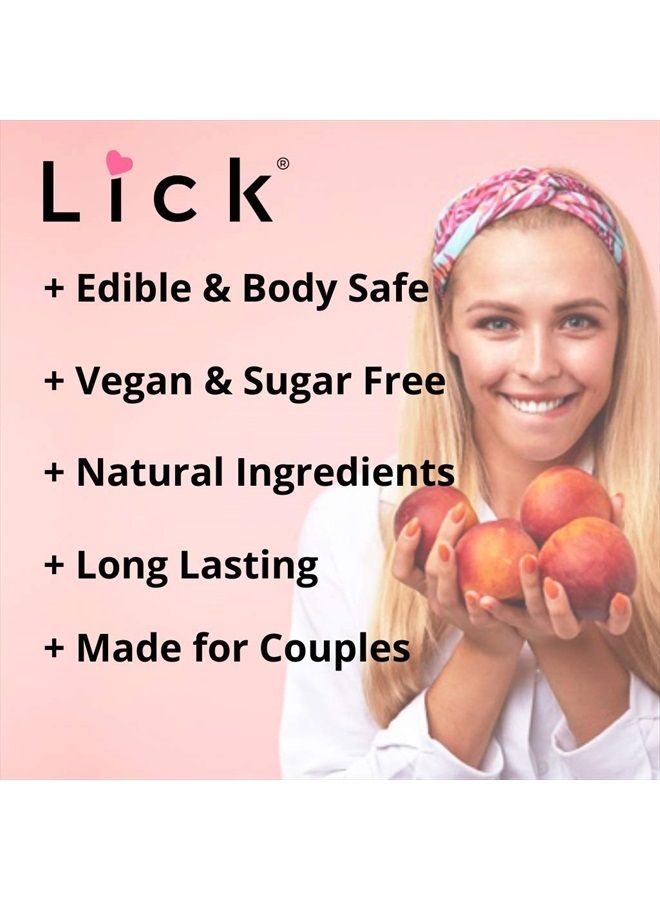 LICK زيت تدليك بنكهة الخوخ للأزواج - لوشن تدليك صالح للأكل مع فيتامين E وزيت اللوز الحلو وجوز الهند غير لزج ولطيف على البشرة - طبيعي ومريح ونباتي (4 أونصة) - Image 4