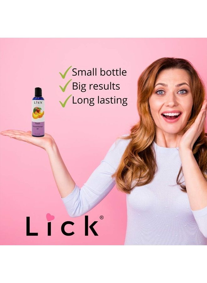 LICK زيت تدليك بنكهة الخوخ للأزواج - لوشن تدليك صالح للأكل مع فيتامين E وزيت اللوز الحلو وجوز الهند غير لزج ولطيف على البشرة - طبيعي ومريح ونباتي (4 أونصة) - Image 5