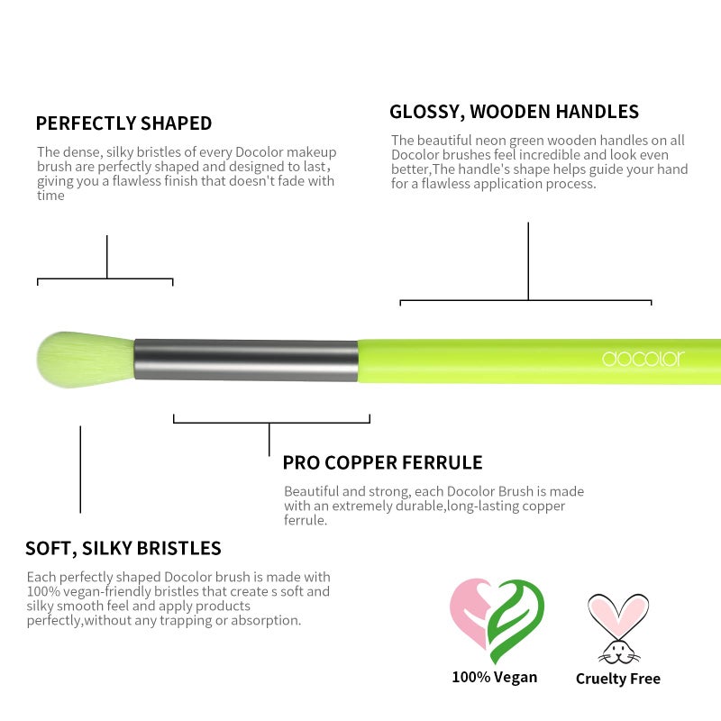Docolor Makeup Brushes 10Pcs Makeup Brush Set Premium Synthetic Powder Kabuki Foundation Contour Blush Concealer Eye Shadow Blending Liner Make Up Brush Kit - Neon Green - Image 4