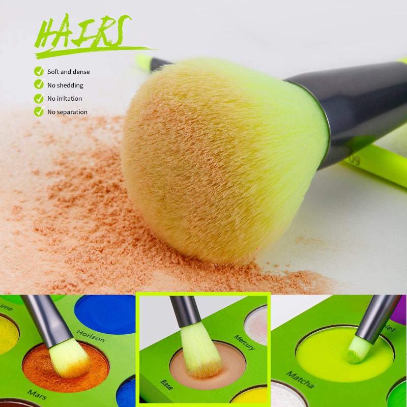 Docolor Makeup Brushes 10Pcs Makeup Brush Set Premium Synthetic Powder Kabuki Foundation Contour Blush Concealer Eye Shadow Blending Liner Make Up Brush Kit - Neon Green - Image 3
