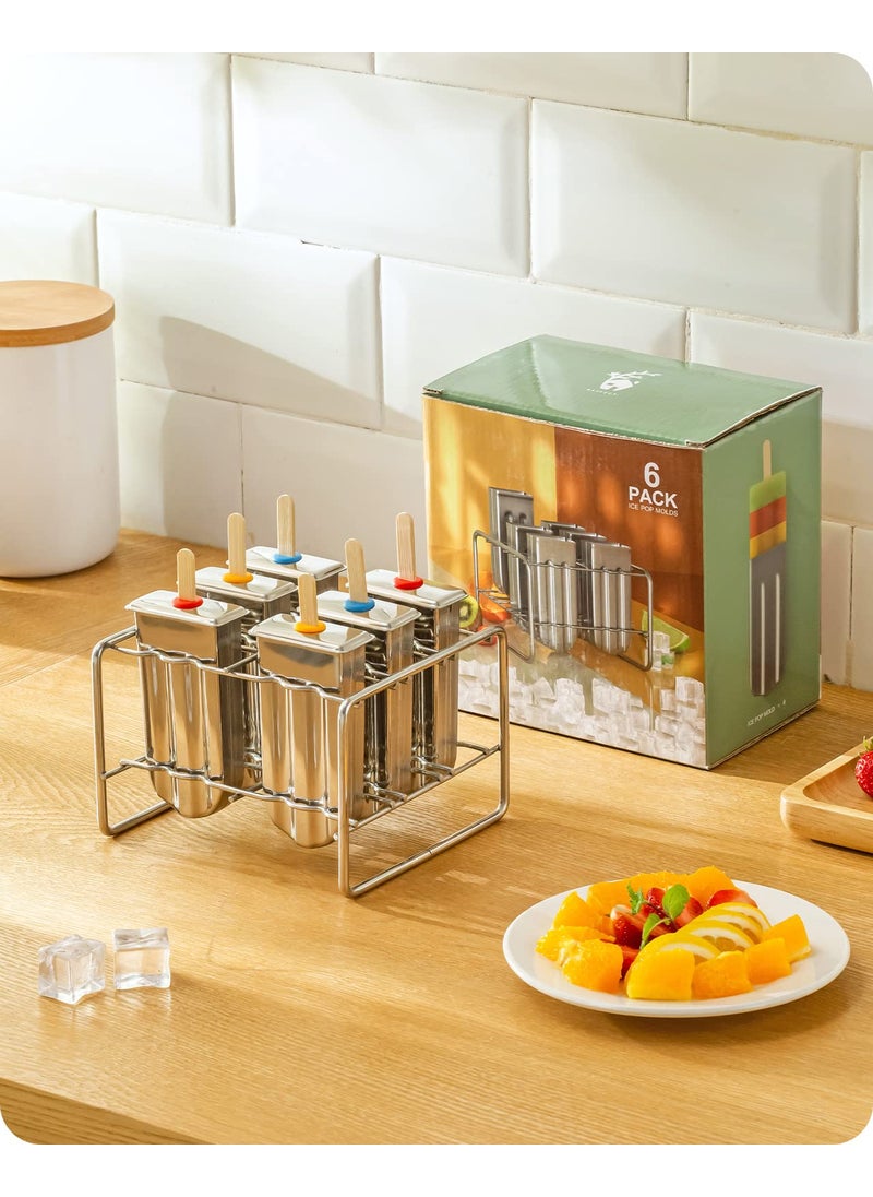baffect Baffect Metal Popsicle Moulds Set of 6 Round Head Stainless Steel Ice Lolly Molds with Holder Fast Freezing Ice Cream Makers with Lollipop Sticks and Bags 