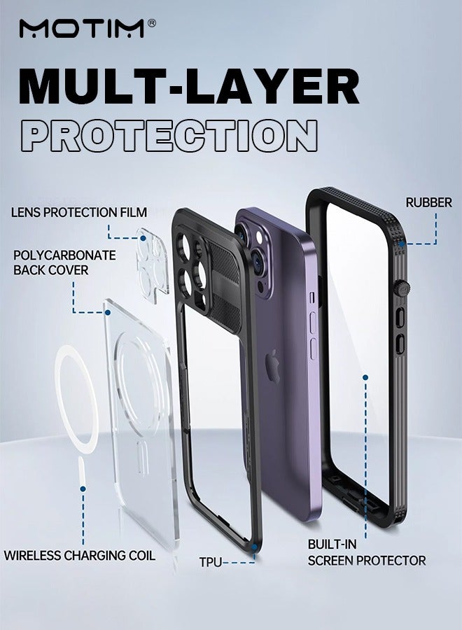 Motim Waterproof Case for iPhone 14 with Built in Screen Protector and Lanyard, Wireless Magsafe Magnetic Heavy Duty Shockproof Case Cover - Image 4