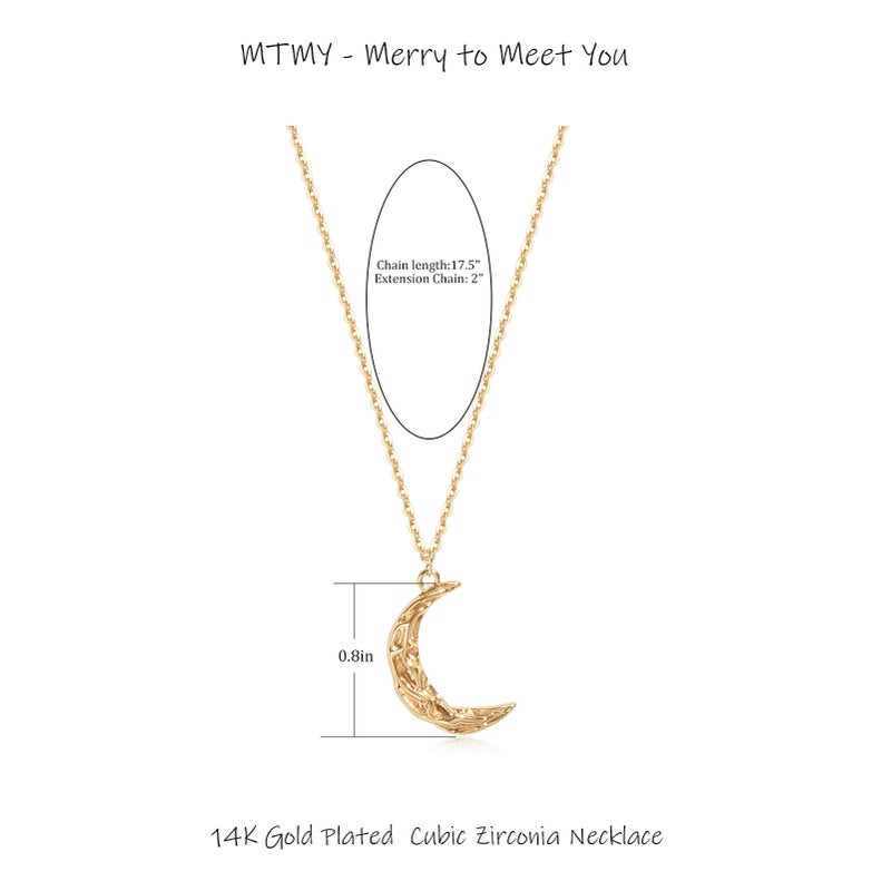MTMY Carved Gold Moon Pendant Necklace for Women,14K Gold Plated Dainty Chain Crescent Moon Necklace Hammered Half Moon Jewelry - Image 2