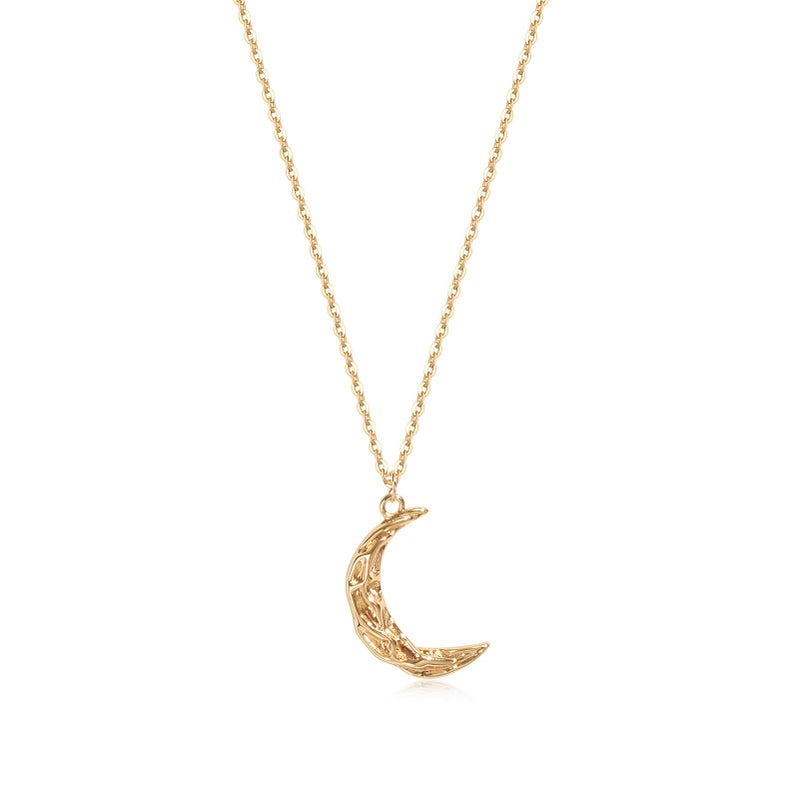 MTMY Carved Gold Moon Pendant Necklace for Women,14K Gold Plated Dainty Chain Crescent Moon Necklace Hammered Half Moon Jewelry - Image 1
