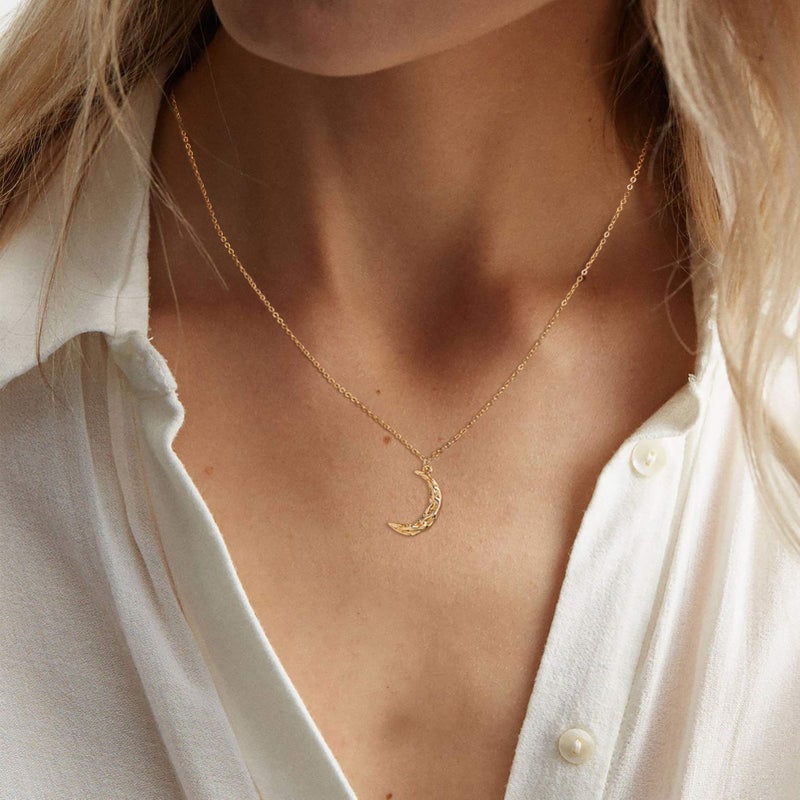 MTMY Carved Gold Moon Pendant Necklace for Women,14K Gold Plated Dainty Chain Crescent Moon Necklace Hammered Half Moon Jewelry - Image 5