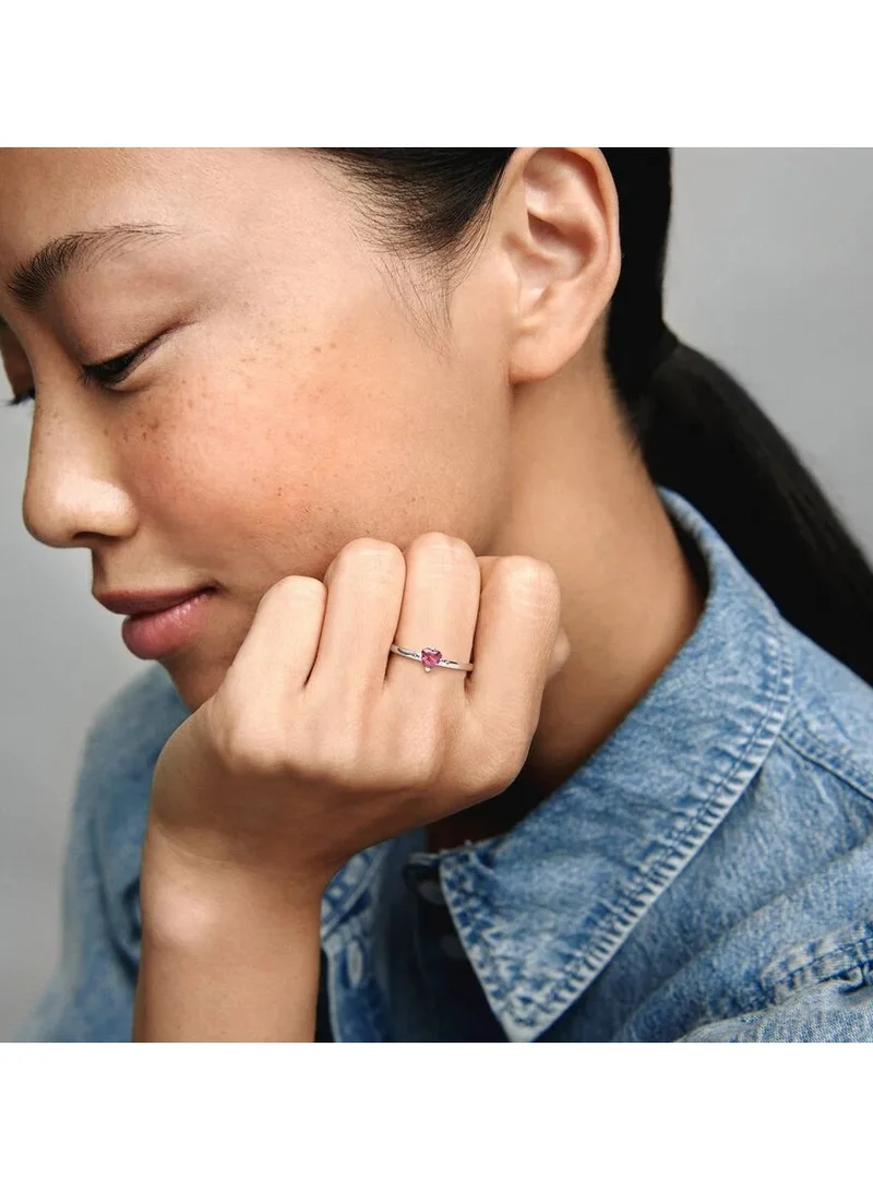 باندورا خاتم فضة على شكل قلب مع زركونيا مكعبة حمراء ووردية وزهرية