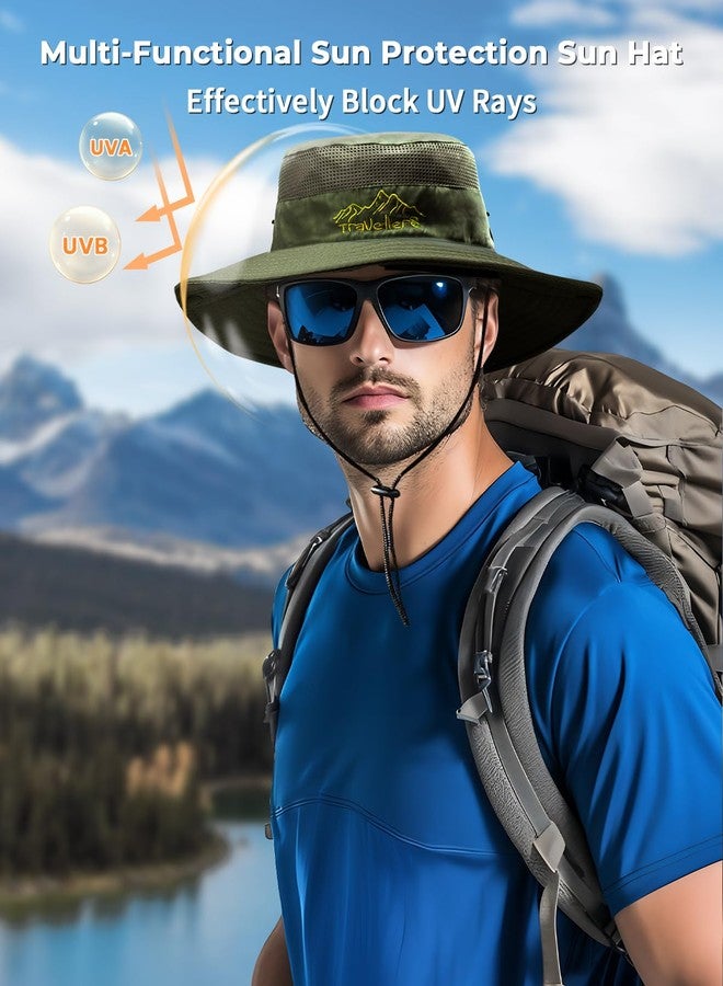 إليكتومانيا قبعات رأس إليكتومانيا للرجال والنساء، قبعة شبكية قابلة للتهوية للحماية من الشمس، قبعة دائرية مطرزة يدويًا، قبعة للعمل في الهواء الطلق والتخييم وصيد الأسماك (مقاس ألفا، مقاس حر، أخضر) - Image 4