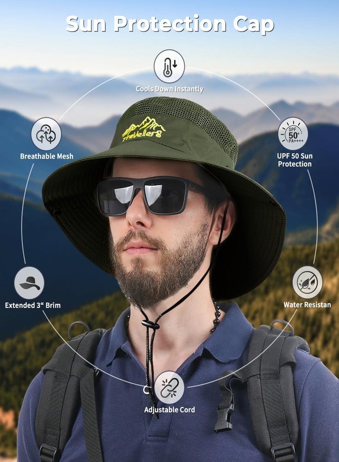 إليكتومانيا قبعات رأس إليكتومانيا للرجال والنساء، قبعة شبكية قابلة للتهوية للحماية من الشمس، قبعة دائرية مطرزة يدويًا، قبعة للعمل في الهواء الطلق والتخييم وصيد الأسماك (مقاس ألفا، مقاس حر، أخضر) - Image 2