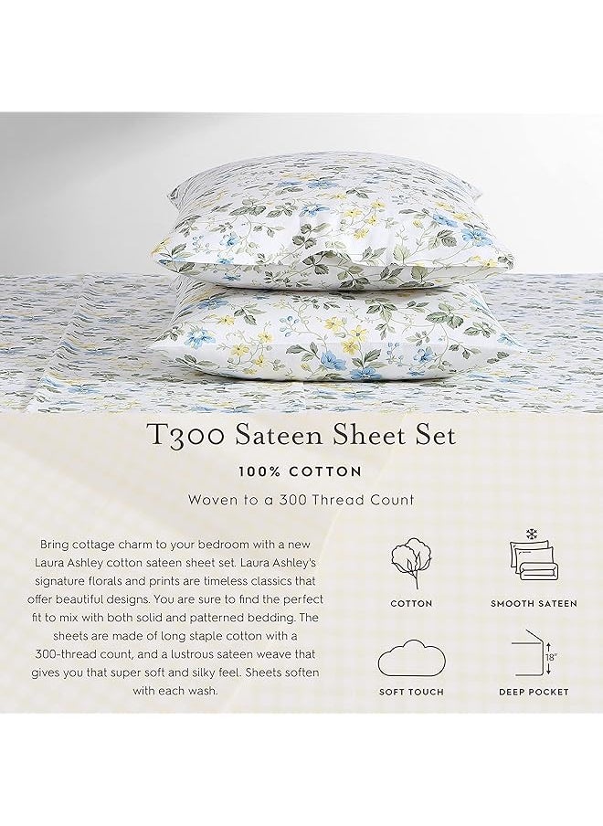 LAURA ASHLEY - Home Sateen Collection Bed Sheet Set 100 Percent Cotton Silky Smooth And Luminous Sheen Wrinkle Resistant Bedding Queen Bristol Paisley - Image 1