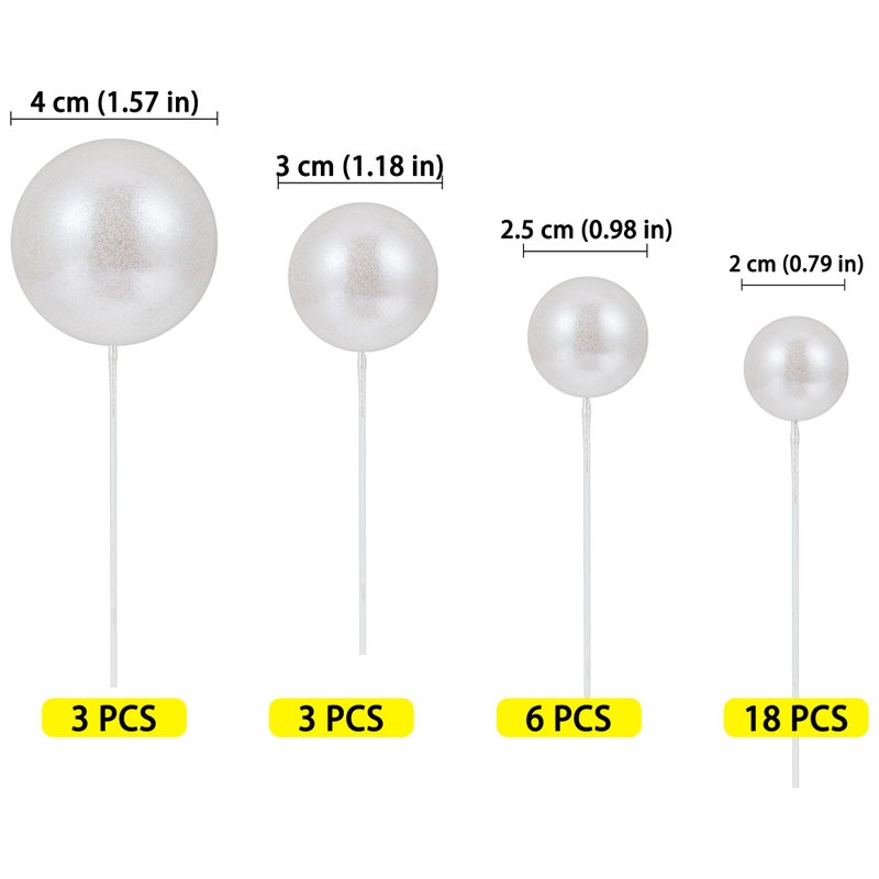 Ephlyn 30Pcs Glitter Balls Cake Topper Foam Ball Cake Picks Mini Balloon DIY Cake Insert Topper Decoration for Baby Shower Wedding Anniversary Kids Birthday Graduation Party Cake Decorations Light White - Image 2