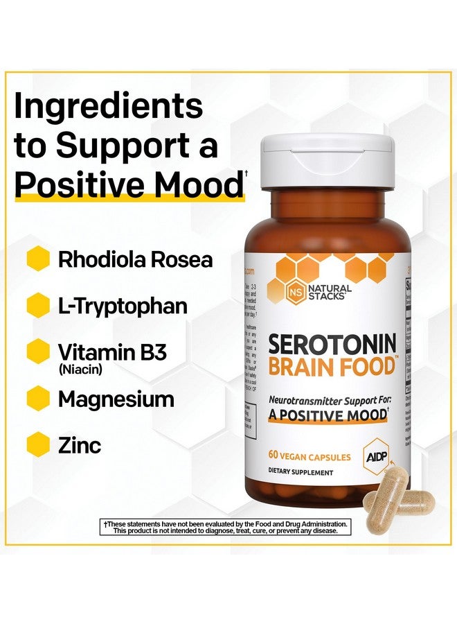 ناتشورال ستاكس غذاء الدماغ السيروتونين - 1250 ملغ إل-تريبتوفان و400 ملغ روديولا روزيا - مكمل غذائي لدعم المزاج وتخفيف التوتر - دعم الناقل العصبي مع جليسينات المغنيسيوم والزنك - 60 كبسولة - Image 5