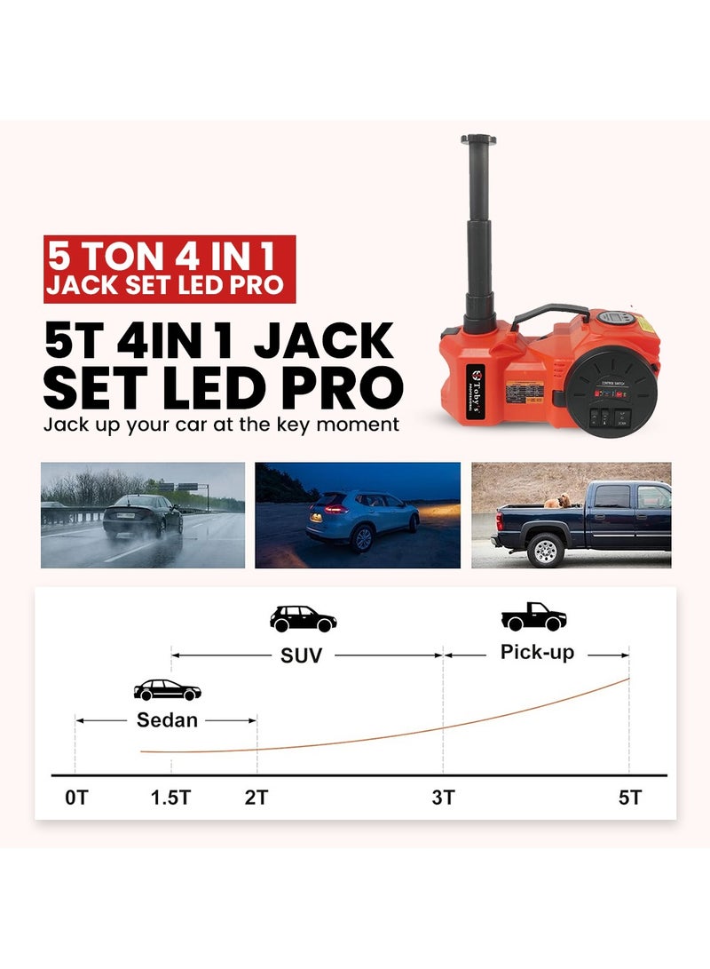 توبيز رافعة أوتوماتيكية هيدروليكية كهربائية من توبي 12 فولت DC بسعة 5 طن مع مفتاح تأثير كهربائي مجموعة أدوات رفع السيارات 4 في 1 مع مصباح LED وشاشة رقمية - Image 2