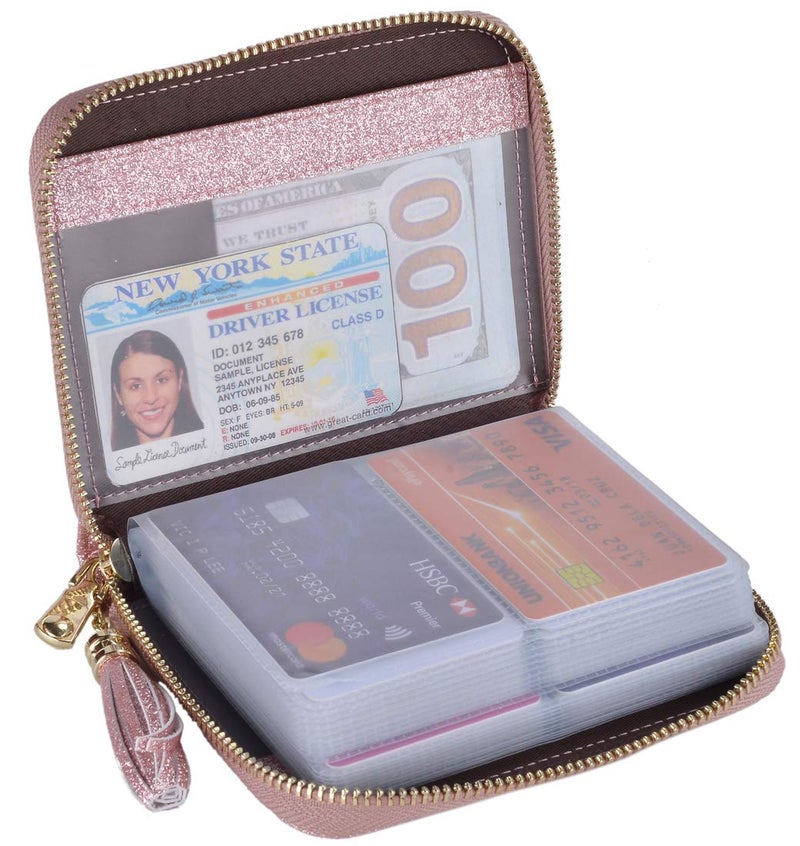 Easyoulife Womens Credit Card Holder Wallet Zip Leather Card Case RFID Blocking (Glitter Light Purple) - Image 1