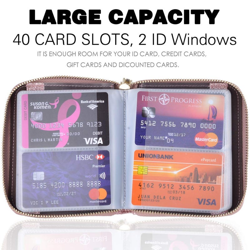 Easyoulife Womens Credit Card Holder Wallet Zip Leather Card Case RFID Blocking (Glitter Light Purple) - Image 3