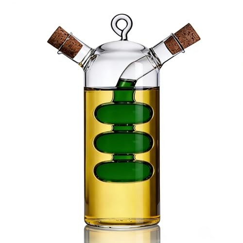 ELETON Kitchen Supplies Glass Olive Oil Bottle Cruet,2 in 1 Oil and Vinegar Holder,Gourd - Image 3