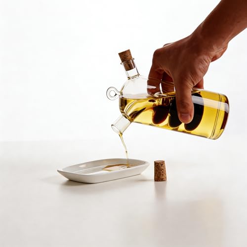ELETON Kitchen Supplies Glass Olive Oil Bottle Cruet,2 in 1 Oil and Vinegar Holder,Gourd - Image 5