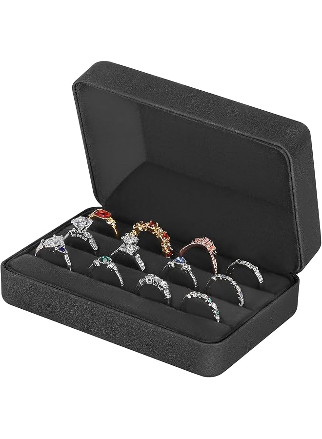 The Bros Velet Ring Storage Box for Multiple Rings, Travel Jewelry Ring Stud Earrings Holder Case, 3 Slot Portable Ring Display Organizer Case (Black)  - Image 1