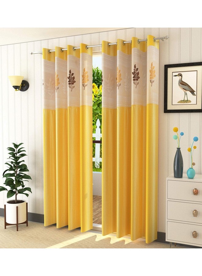 LaVichitra 1 Piece Premium Window Curtain with Floral Net - 6ft, Yellow - Image 1
