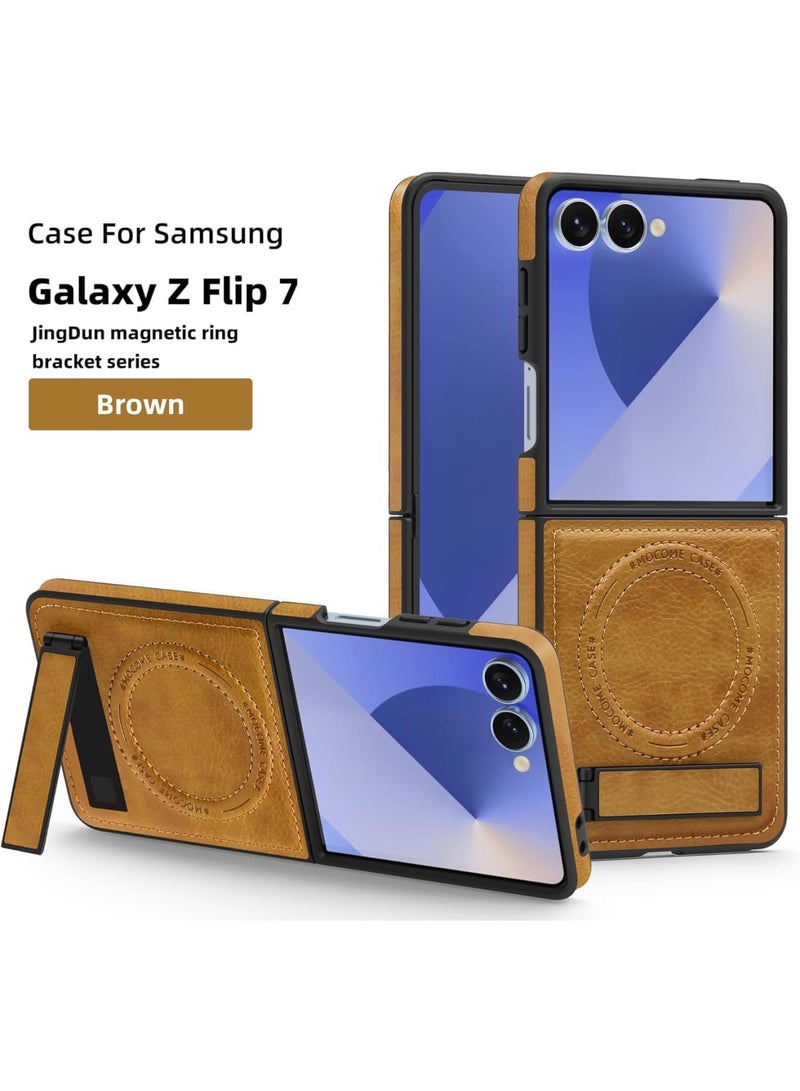 SYOSI Magnetic Case for Galaxy Z Flip 7, [RFID Blocking] Kickstand Full Body Rugged Drop Shockproof Protection Phone Cover for Galaxy Z Flip 7, PC Material, Brown - Image 5