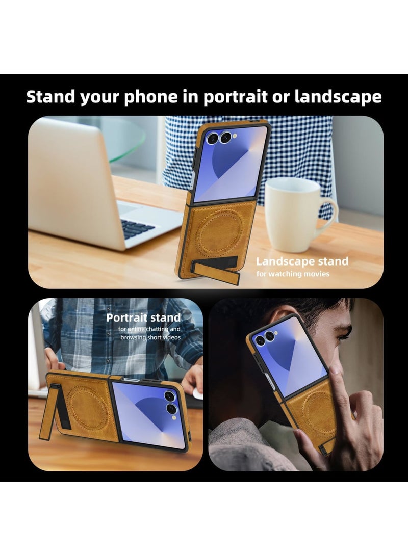 SYOSI Magnetic Case for Galaxy Z Flip 7, [RFID Blocking] Kickstand Full Body Rugged Drop Shockproof Protection Phone Cover for Galaxy Z Flip 7, PC Material, Brown - Image 3