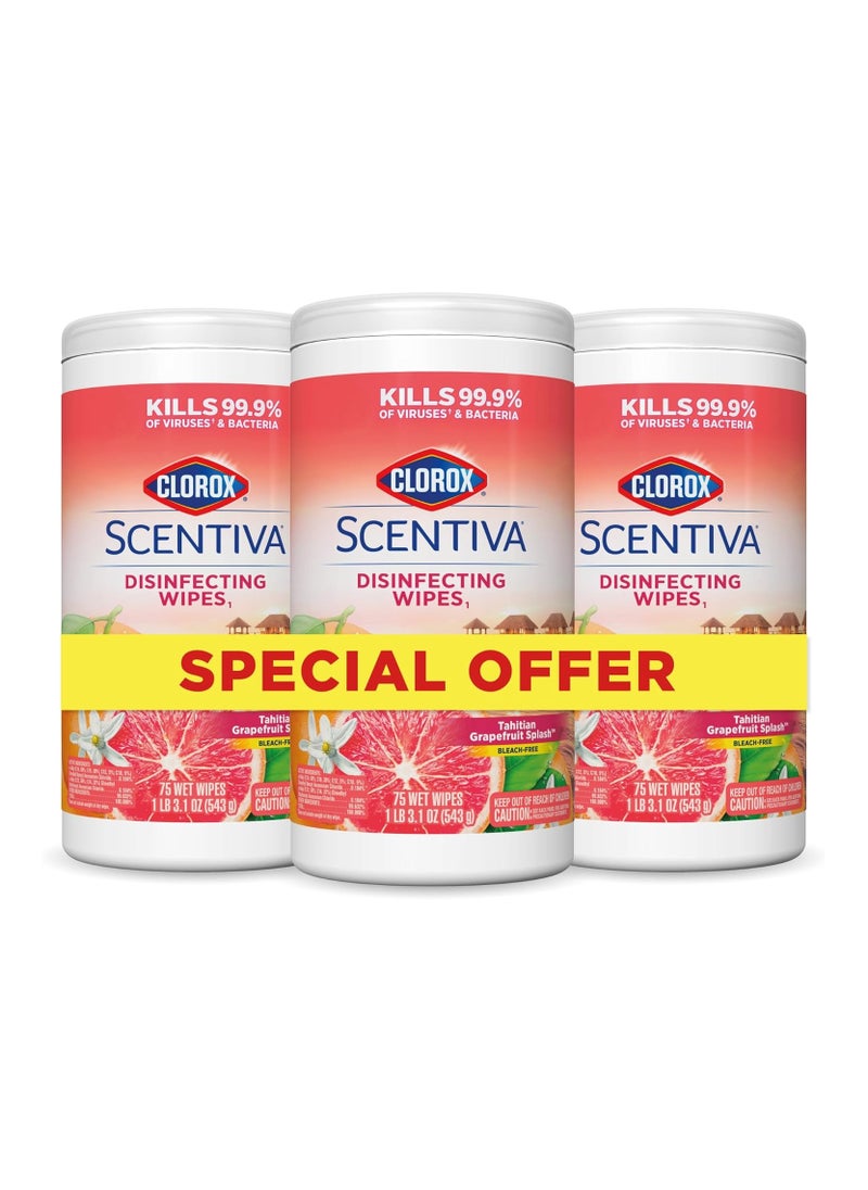 Clorox Scentiva Disinfecting Wipes Grapefruit And Orange Blossom 3 x 75 Wipes  - Image 1