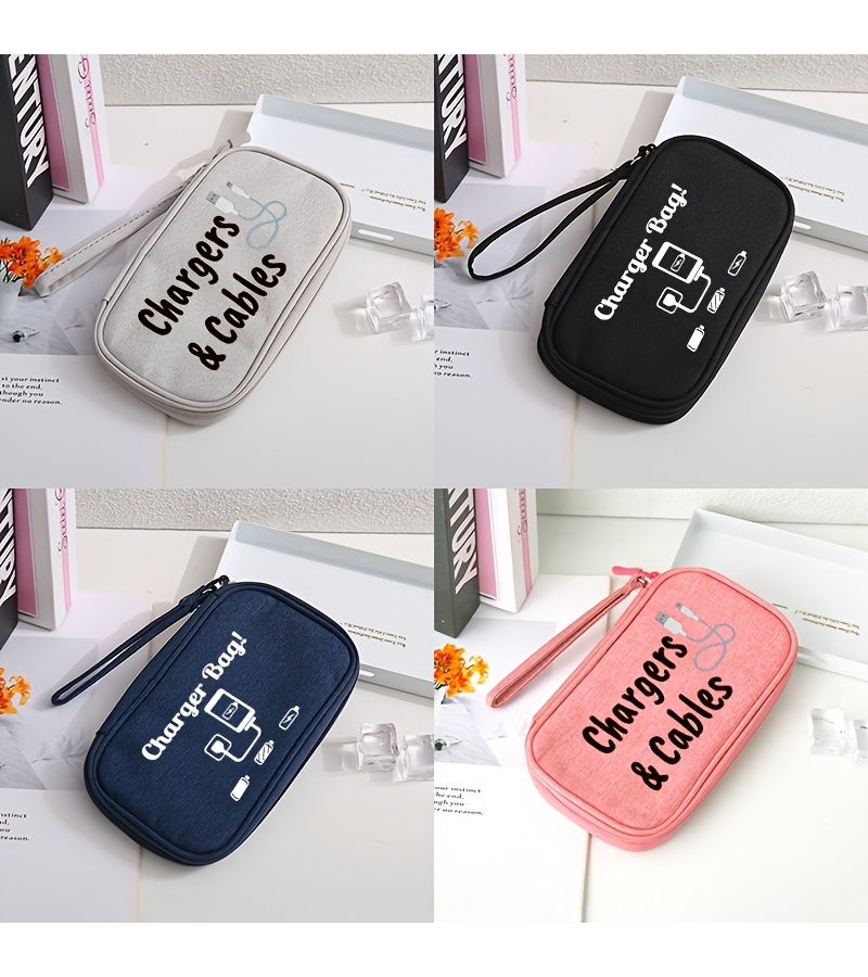 Pink Travel Cable Organizer Bag Portable Storage Pouch For Passport Cards Coins Data Cables Phones Usb Drives Earphones And More Durable Polyester With Zipper Closure Compact Organization - Image 1