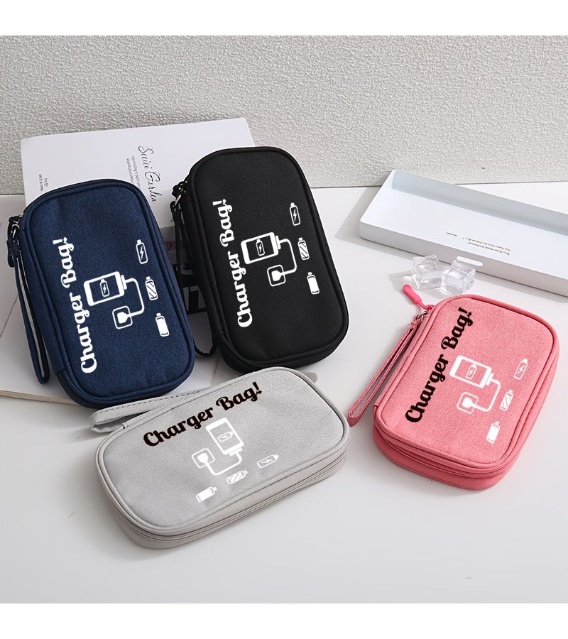 Pink Travel Cable Organizer Bag Portable Storage Pouch For Passport Cards Coins Data Cables Phones Usb Drives Earphones And More Durable Polyester With Zipper Closure Compact Organization - Image 5