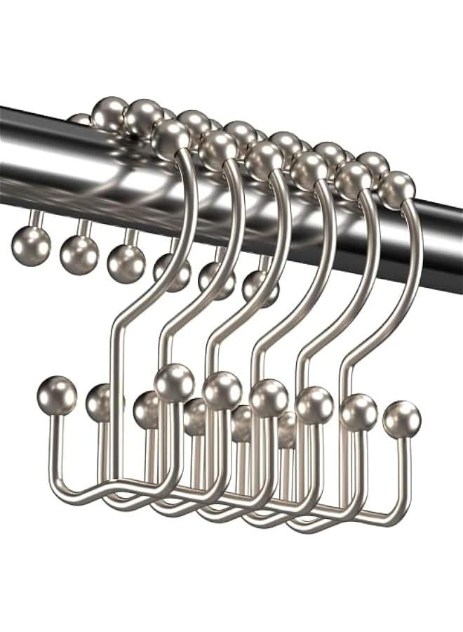 Shower Curtain Hooks Rings, Rust Resistant Metal Double Glide Shower Hooks Rings for Bathroom Shower Rods Curtains, Set of 12 Hooks - Nickel - Image 1