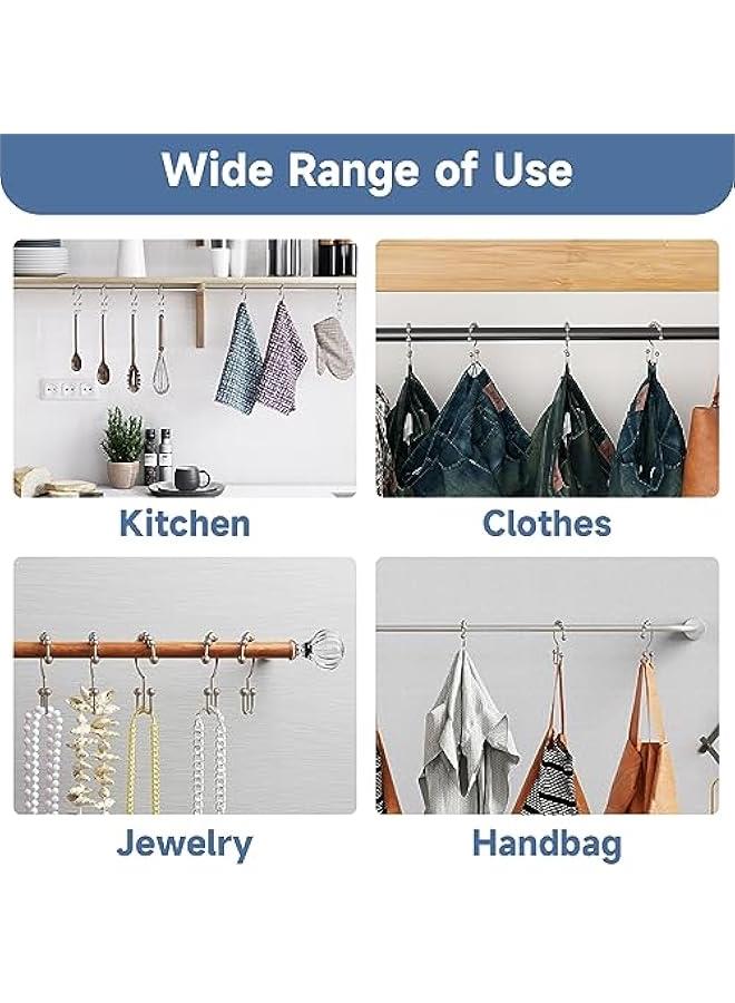 Shower Curtain Hooks Rings, Rust Resistant Metal Double Glide Shower Hooks Rings for Bathroom Shower Rods Curtains, Set of 12 Hooks - Nickel - Image 4