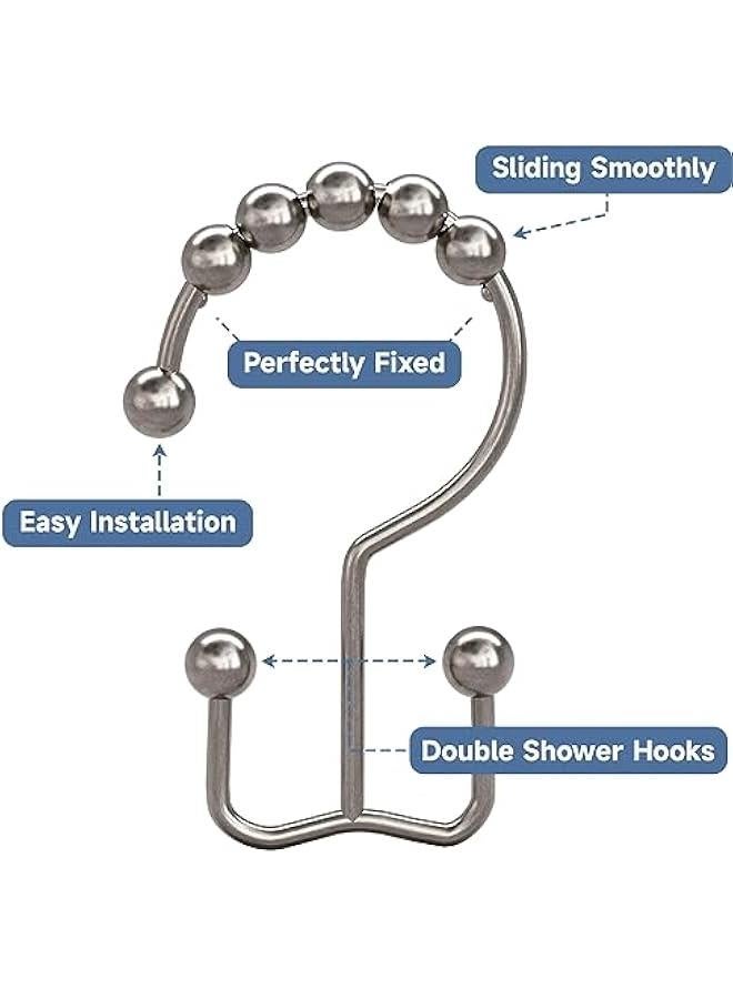 Shower Curtain Hooks Rings, Rust Resistant Metal Double Glide Shower Hooks Rings for Bathroom Shower Rods Curtains, Set of 12 Hooks - Nickel - Image 3