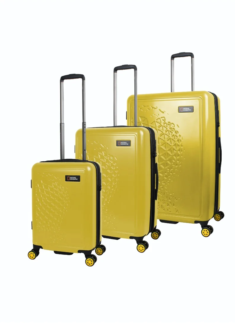 ناشيونال چيوغرافيك National Geographic Globe ABS Hardshell Luggage Set, Durable Lightweight Travel Suitcase, 4 Double Wheel Trolley Bag with TSA Combination Lock 3pcs Yellow (20+24+28 Inch).