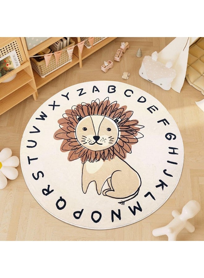 USTIDE Lion Kids Rug 4Ft, Super Soft Round Play Mat Lion Rug Alphabet Learning Carpet Large Cartoon Area Rug for Nursery Bedroom Playroom - Image 2