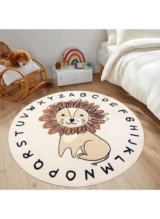 USTIDE Lion Kids Rug 4Ft, Super Soft Round Play Mat Lion Rug Alphabet Learning Carpet Large Cartoon Area Rug for Nursery Bedroom Playroom - Image 1