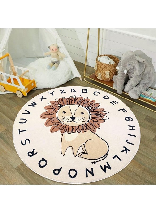 USTIDE Lion Kids Rug 4Ft, Super Soft Round Play Mat Lion Rug Alphabet Learning Carpet Large Cartoon Area Rug for Nursery Bedroom Playroom - Image 3