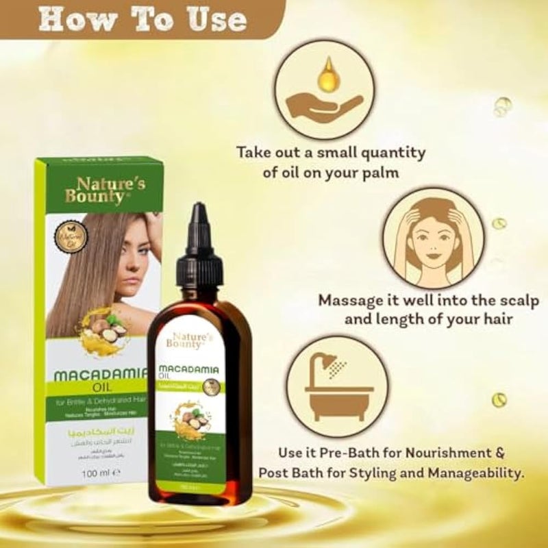 Nature's Bounty - Natural Oil, Nourishing & Strengthening, 100 ML (Macadamia Oil For Brittle & Dehydration Hair) - Image 3