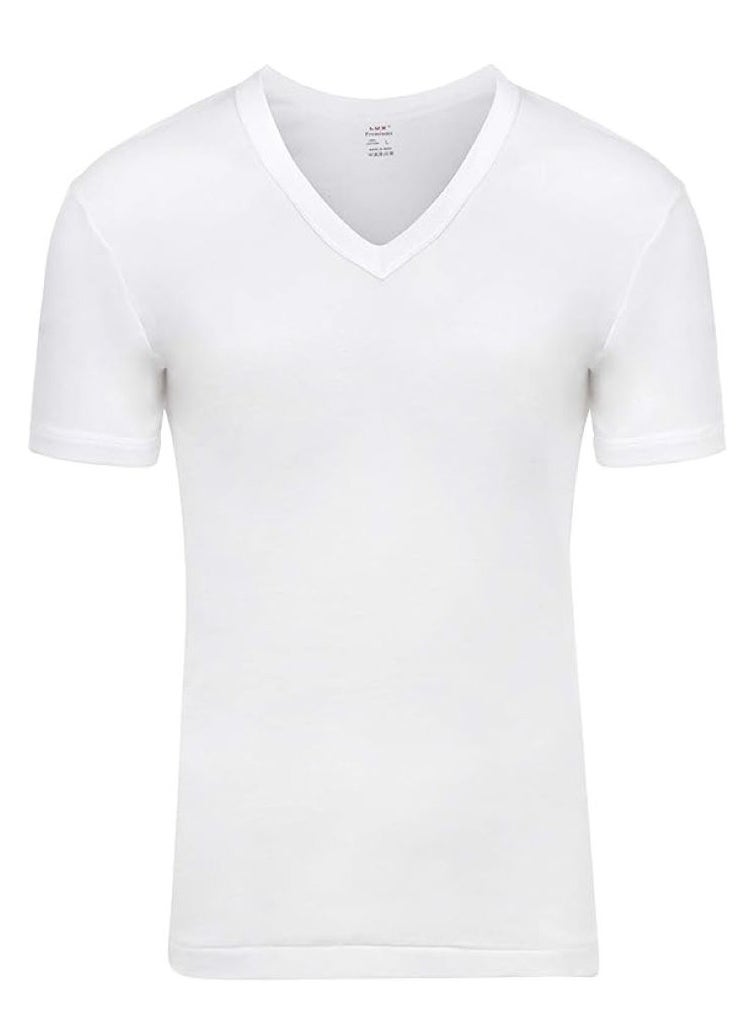 Lux Premium Men's T-Shirt – [Pack of 3] White, V-Neck Half Sleeve Vests with 1X1 Rib, Close-To-Body Fit, Cotton T-Shirt for Men, Machine Washable  - Image 1