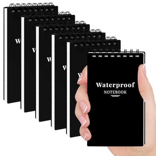 wavamawa 6 Pack Waterproof Notebook, 3x5 Pocket Notepad, Small Top Spiral Stone-Paper Notepad, Mini Pocket Notebook, Little Memo Note Pads for Outdoor, Office, School, Travel (Black) - Image 1