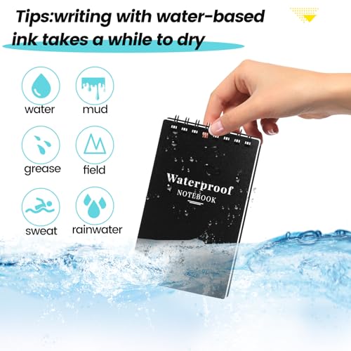 wavamawa 6 Pack Waterproof Notebook, 3x5 Pocket Notepad, Small Top Spiral Stone-Paper Notepad, Mini Pocket Notebook, Little Memo Note Pads for Outdoor, Office, School, Travel (Black) - Image 2