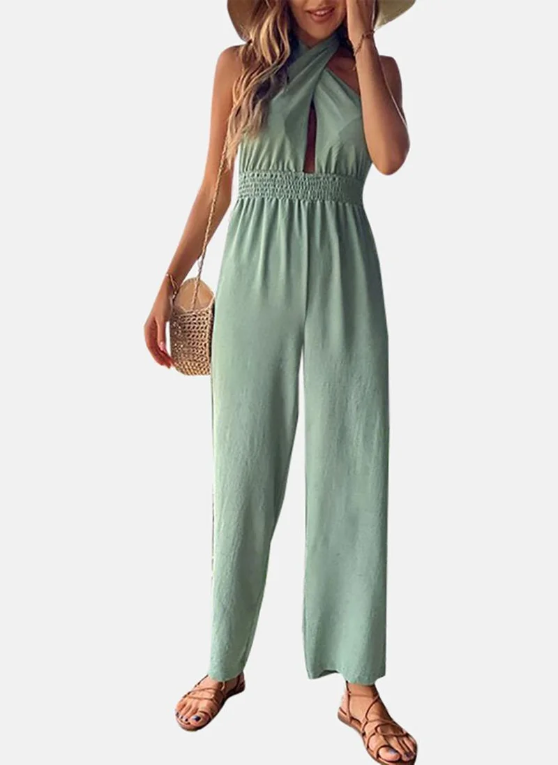 YUNIQEE Green Solid Relaxed Fit Tie-up Jumpsuit