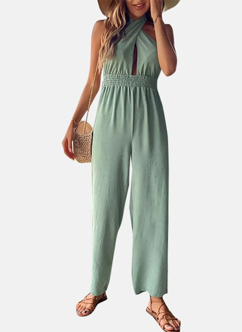 يونيكي Green Solid Relaxed Fit Tie-up Jumpsuit