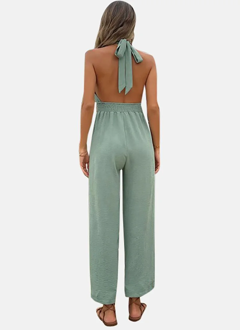 YUNIQEE Green Solid Relaxed Fit Tie-up Jumpsuit