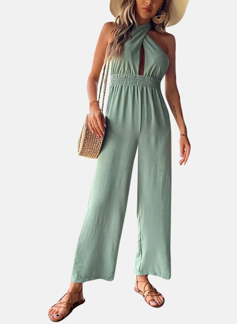 YUNIQEE Green Solid Relaxed Fit Tie-up Jumpsuit