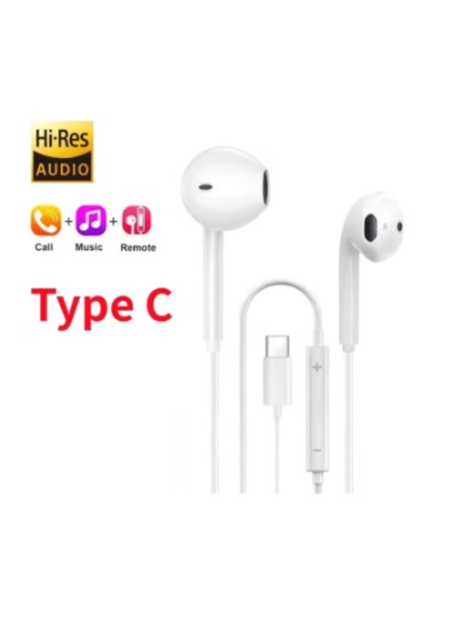 Power Plus Wired USB C Earphones with Microphone & Volume Control, In-Ear Headphones for iPhone 15 Pro Max, iPad Pro/Air, Samsung - White - Image 1