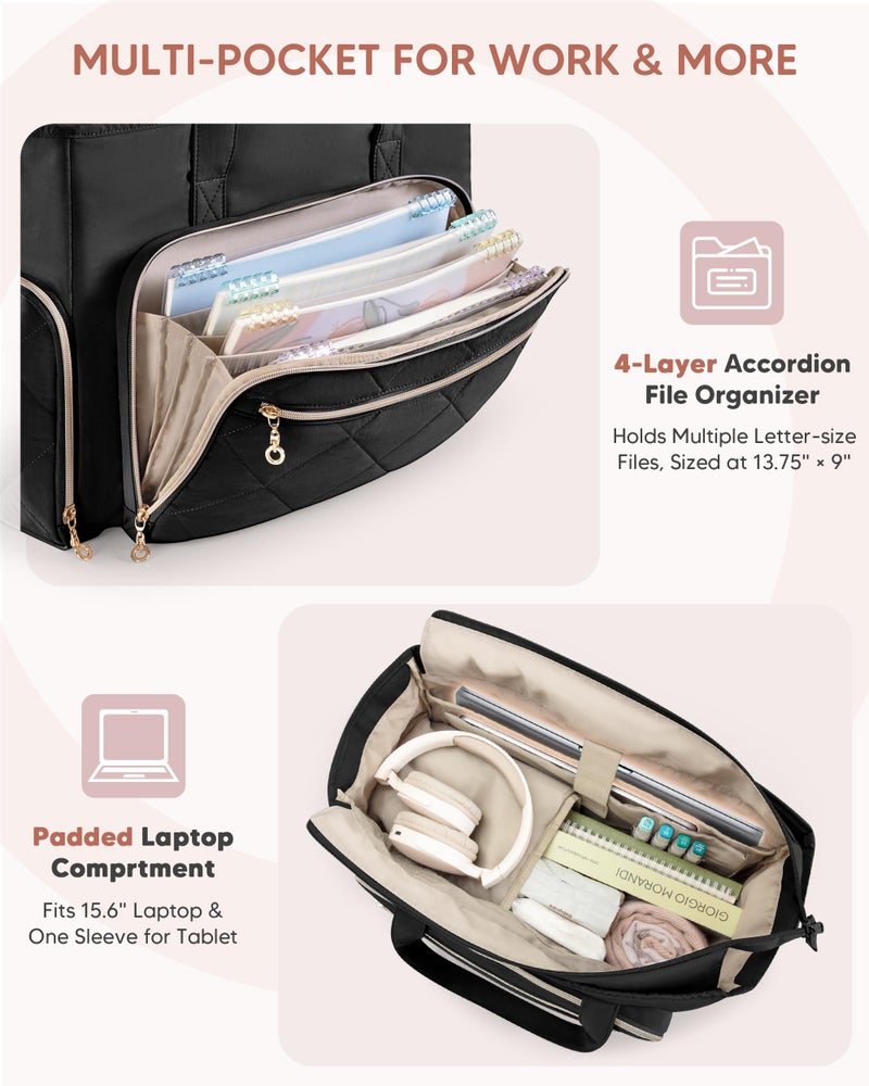 Marscamd Teacher Tote Bag with Lunch Compartment, File Organizer Pocket, 15.6" Laptop Compartment, Crossbody Strap, School Work Bag for Women - Black - Image 4
