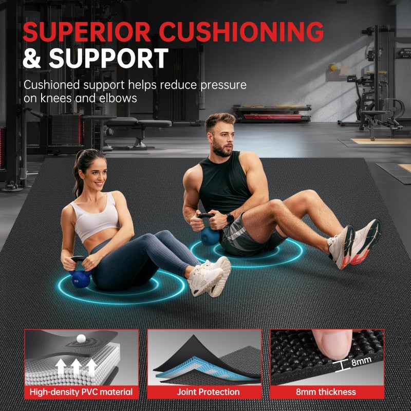 GymCope Extra Large Exercise Mat, 10'x6'/9'x6'/8'x6'/7'x5'/6'x4'(8mm) Thick Workout Mat for Home Gym & Garage Flooring, Shoe-Friendly, High-Density, MMA, HIIT, Weight Lifting, Cardio&Strength - Image 2