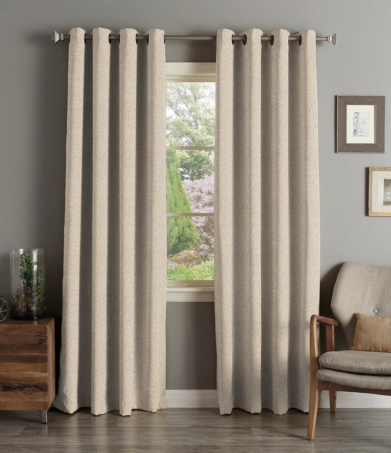 LUVI FABRICS Tweed Curtains for Living Room Bedroom Leaf Printed Rustic Linen Textured Chiku Panel Drapes Window Chiku 7 Feet Set of one Pair - Image 1