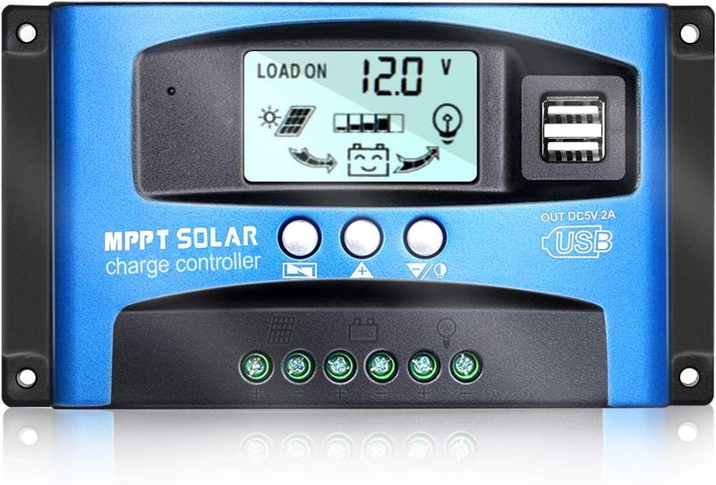 iSunergy تحكم شحن الطاقة الشمسية MPPT 50A 12V/24V منظم ذكي مع منفذ USB مزدوج وشاشة LCD للبطاريات الحمضية الرصاصية - Image 1