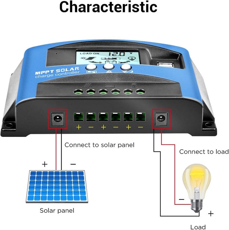 iSunergy تحكم شحن الطاقة الشمسية MPPT 50A 12V/24V منظم ذكي مع منفذ USB مزدوج وشاشة LCD للبطاريات الحمضية الرصاصية - Image 5